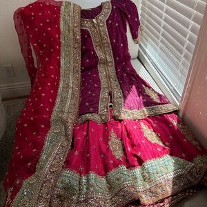 Designer (Indian/Pakistani) silk desi full Bridal Outfit with fine hand work